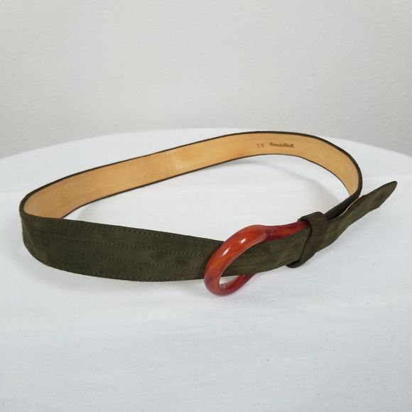 Oscar De La Renta Vintage 70s/80s Olive Suede Plastic Buckle Disco Belt Size 14 - Picture 5 of 13